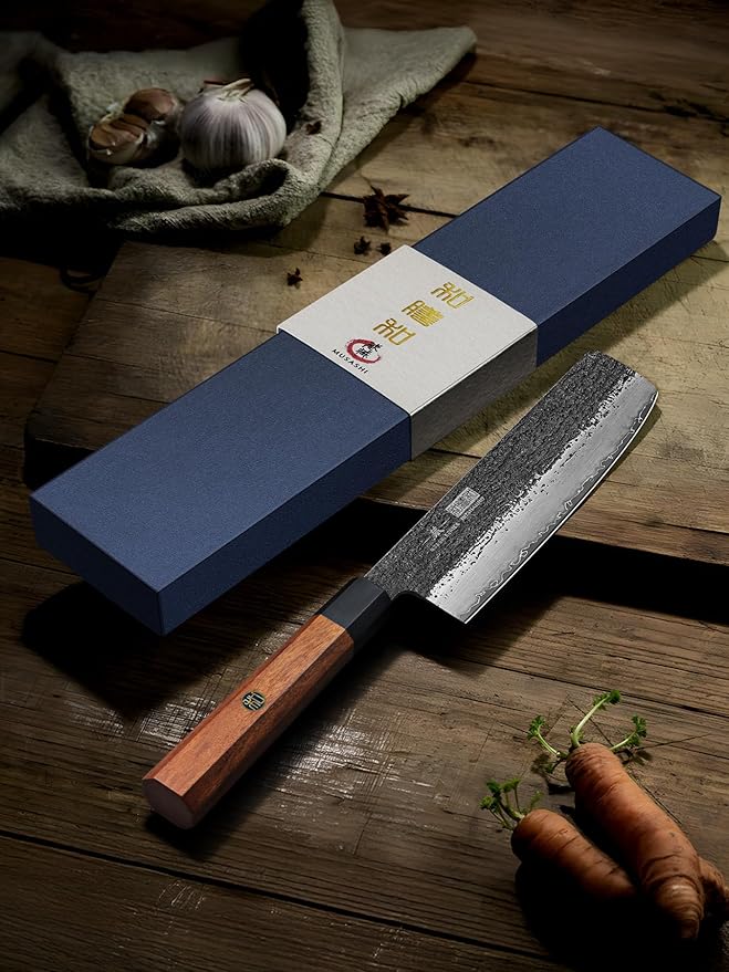 HOSHANHO 7 Inch Nakiri Knife, Japanese High Carbon Steel Vegetable Cleaver Knife, Professional Meat Vegetable Chef Knife with Ergonomic Rosewood Handle