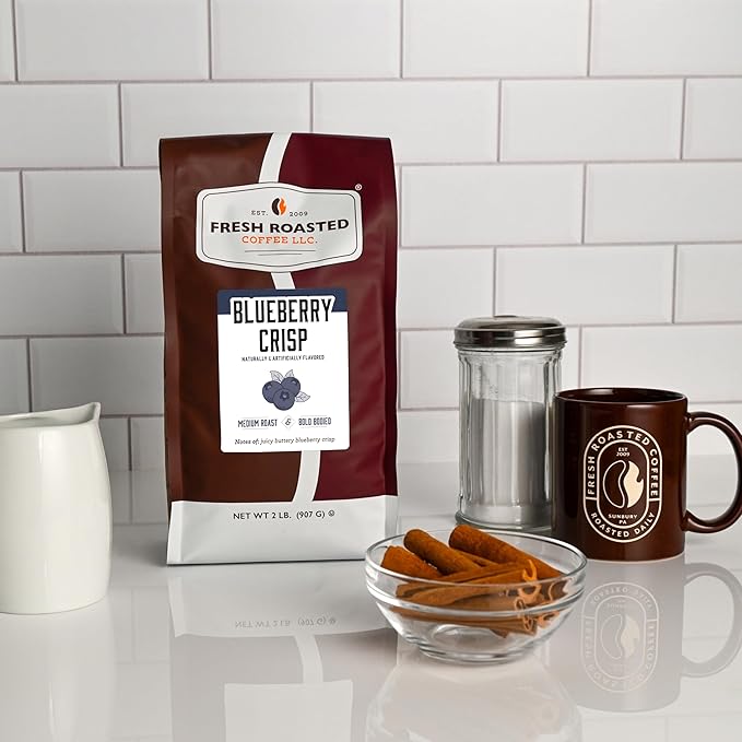 Fresh Roasted Coffee, Blueberry Crisp Flavored Coffee, 2 lb (32 oz), Medium Roast, Kosher, Ground