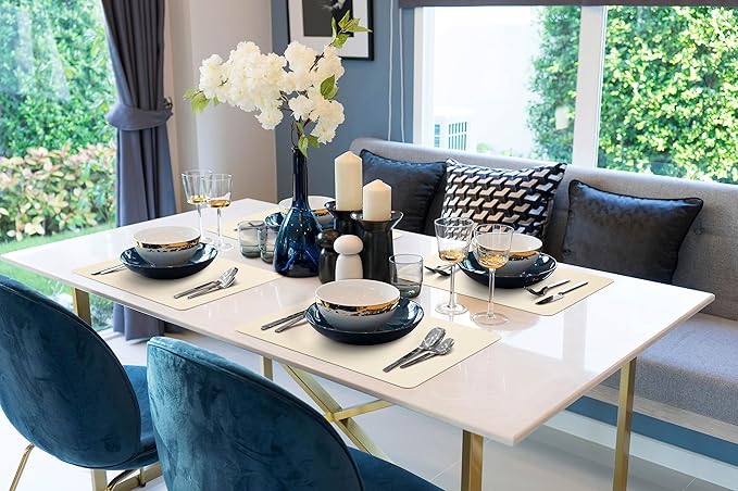 More D챕cor Faux Leather Placemats Set of 4 for Dining Table ??Waterproof, Wipeable, Washable, Stain & Heat Resistant, Non-Slip Table Mats ??12 X 17 Inch, (Solid Ivory, 4)