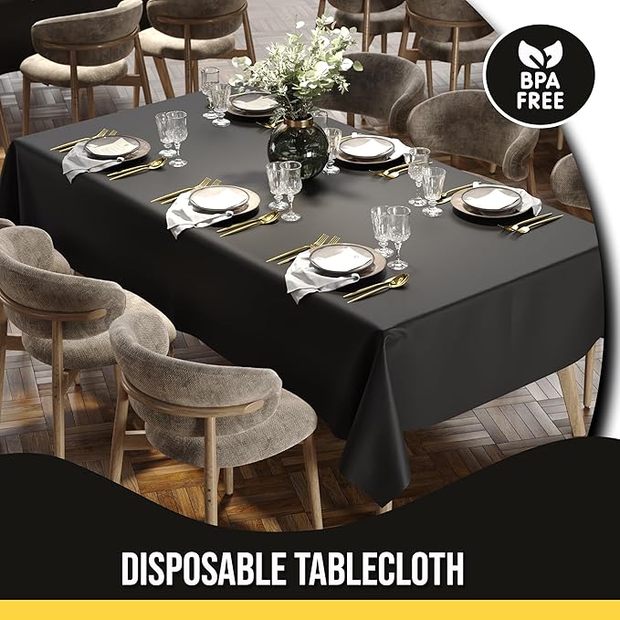 Party Solids 12-Pack Black Plastic Disposable Tablecloth ??Size: 60 횞 84 Inches ??Rectangle Table Cover for Parties, Picnics & Formal Events