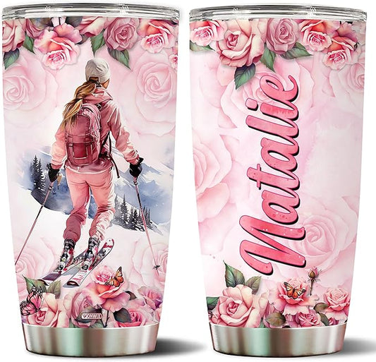 WONWIX Personalized Skiing Gifts for Women Insulated 20oz Stainless Steel Tumbler Mug Coffee Cup Water Bottle, Great Christmas, Birthday, Mother's Day Valentine Gift for Wife, Daughter, Mom, Girls