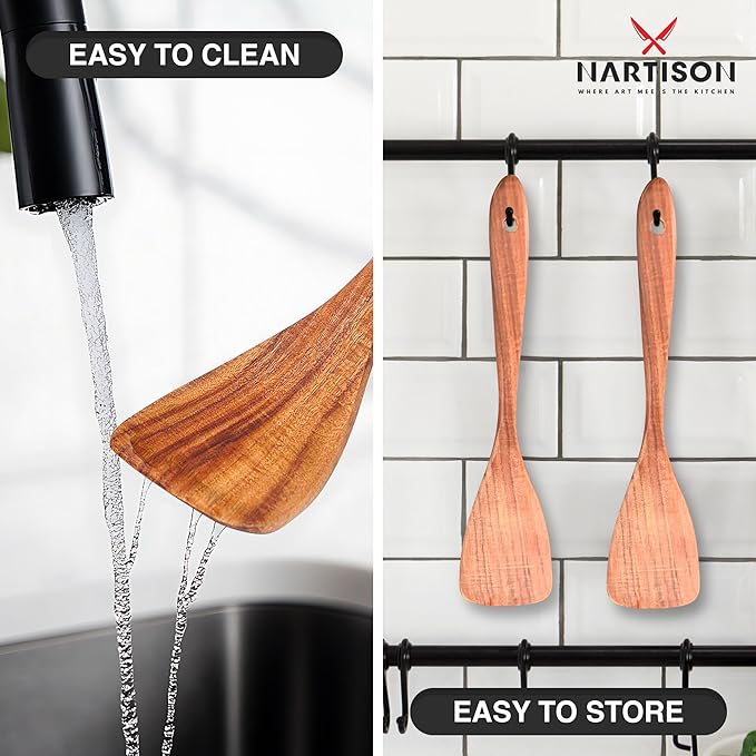 Wooden Spatula For Cooking,NARTISON Natural Acacia Wooden Spatula, Kitchen Spatulas For Nonstick Cookware, Eggs Flipper, Heat Resistant spatula, Kitchen Utensil Set