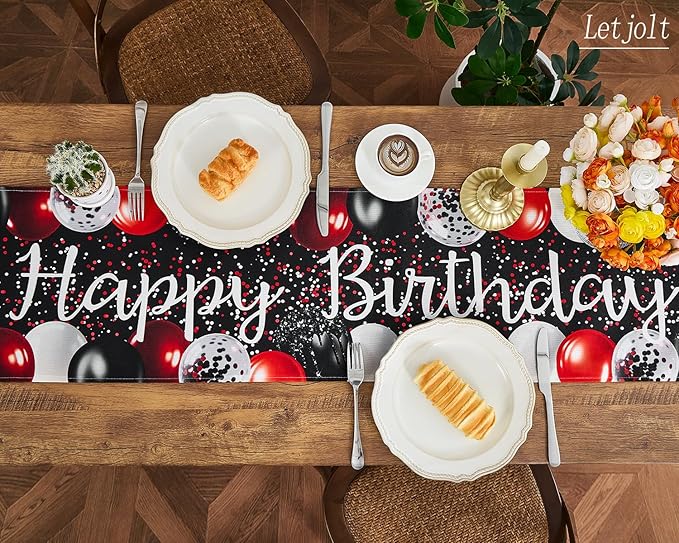 Letjolt Black Red Balloon Happy Birthday Table Runner 72 Inches Celebrate Birthday Party Table Decor