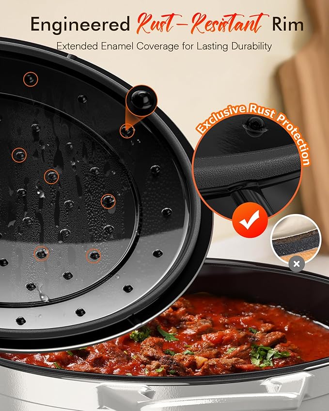Nuwave 6QT Healthy Enameled Cast Iron Dutch Oven Pot with Lid, Heavy Duty 7-Layer Enamel, Enhanced Rust Protection, Dual Handles, Oven Safe to 500째F for Sourdough Bread Baking, Braise, Stew, Roast