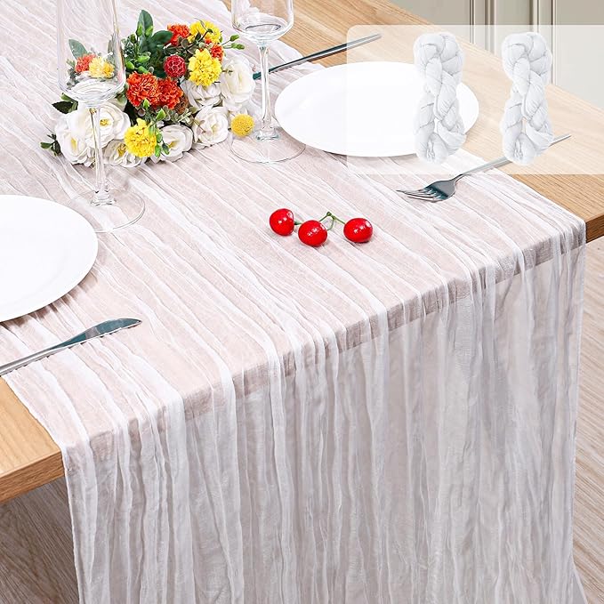 2 Pieces Cheesecloth Table Runner 35 x 118 inch Boho Gauze Table Runner Rustic Wedding Cheese Cloth Decor for Wedding Bridal Baby Shower Birthday Party St. Patrick's Day Table Decorations