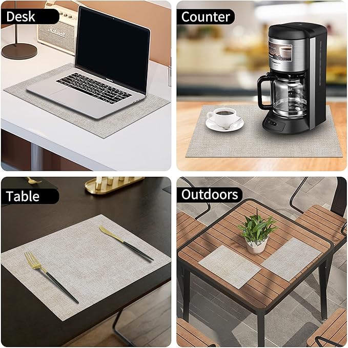 homing Faux Leather Heat Resistant Placemats 4 Packs, Waterproof Wipeable Dining PU Place Mats for Indoor & Outdoor, Easy to Clean, Beige
