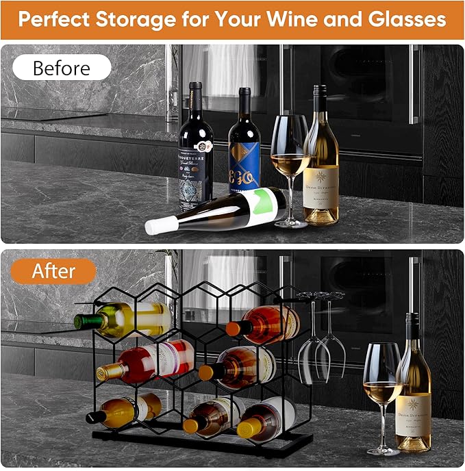 Countertop Wine Rack - 14 Bottle Freestanding Modern Black Metal Small - 3 Tier Tabletop Wine Holder Stand for Cabinet, Pantry - Wine Racks Countertop