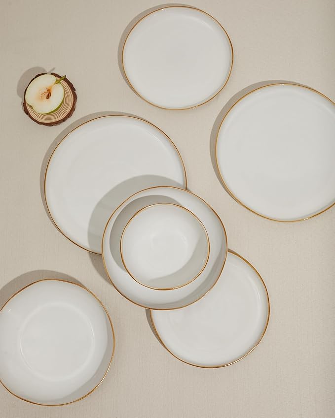 32 Piece White Dinnerware Set with Pasta Bowls, Reactive Glaze Stoneware for 8 | Perfect for Multi?멌ourse Dinners, Hosting Large Groups, Holiday Serving Needs