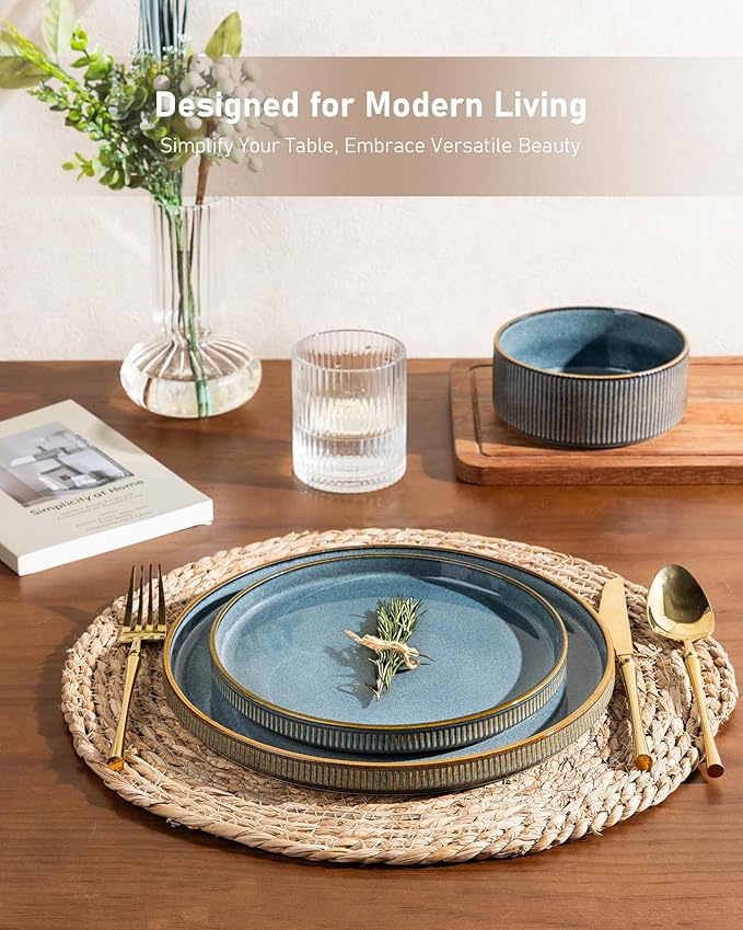 GBHOME Stoneware Dinnerware Sets for 4,Round Reactive Glaze Ceramic Plates and Bowls Set,Highly Scratch Resistant| Dishwasher & Microwave Safe Dishes Set,Service for 4(12pcs)