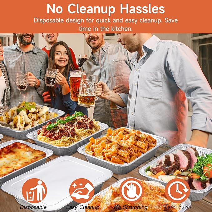 Half Size Aluminum Pans 9x13-10 Pack Aluminum Foil Pans, Heavy Duty Disposable Pans for Cooking, Baking, Meal Prep, Parties & Food Storage