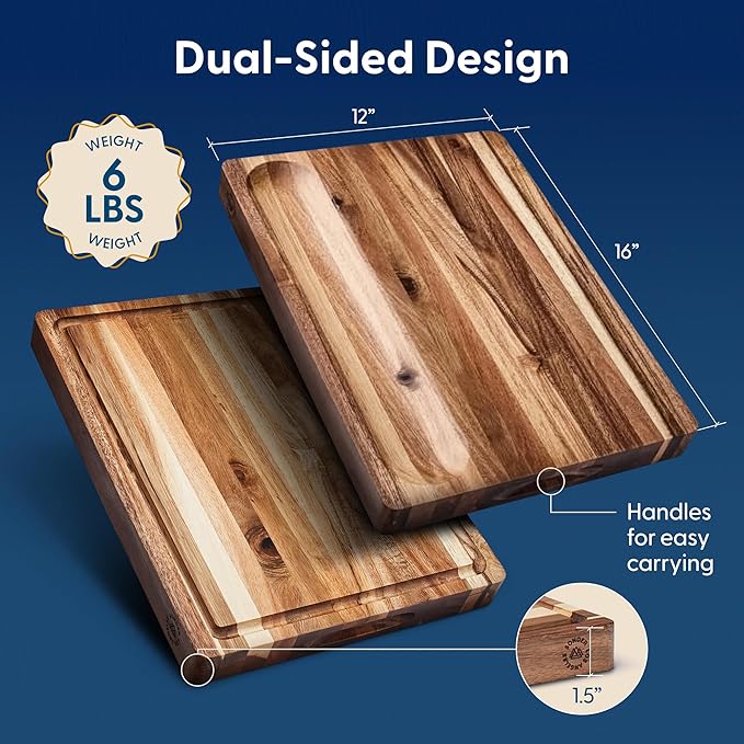 Sonder Los Angeles Winsome Acacia Wood Cutting Board | Acacia Edge Grain Cutting Board for Kitchen with Juice Groove & Sorting Compartment | Perfect for Charcuterie | Gift Box Included | 16x12x1.5 in
