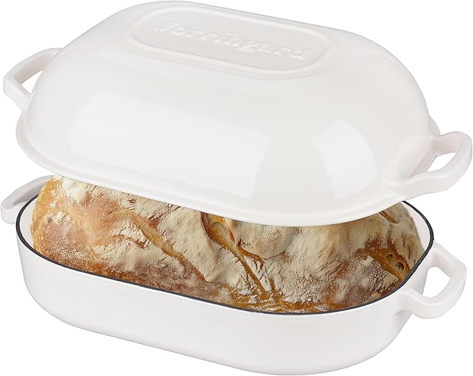 Large Cast Iron Dutch Oven Dome Pot with Lid, Enameled Bread Oven, Bread Pan for Homemade Sourdough Bread Baking, 9QT, White