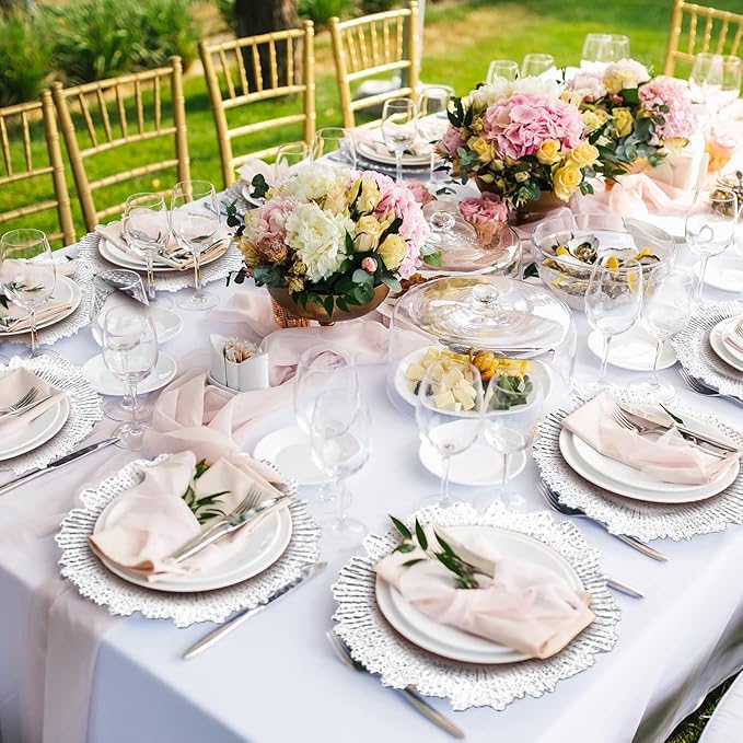 Tanlade 100 Pcs Reef Charger Plates Bulk 13 Inch Plastic Wedding Chargers Floral Decorative Plates with Metallic Ruffled Rim for Wedding Party, Holiday Event Supplies(Silver)