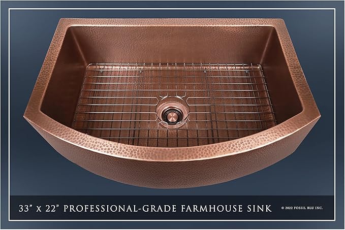 FSW1107 LUX 33-INCH HEAVY 12-GAUGE MEDIUM PATINA COPPER FARMHOUSE SINK, INCLUDES ACCS, CURVED FRONT