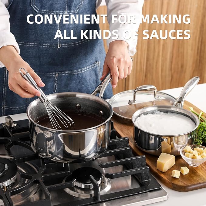 DELUXE Hybrid Ceramic Nonstick 2-Quart Saucepan with Tempered Glass Lid, Stainless Steel Pot with Stay-Cool Handle, Dishwasher Oven Safe, Induction Ready, PFOA Free Compatible with All Cooktops