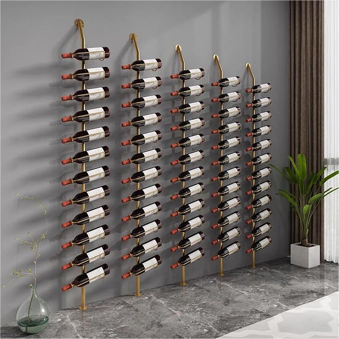 Large Wall Mount Wine Rack, H 72.8inch Wall Mounted Shelves for Bar, Holds 12 Metal Wine Storage Holder, for Commercial Restaurants Pantry Bar Wine Cellar (Gold, Second Row - 24 Bottles)
