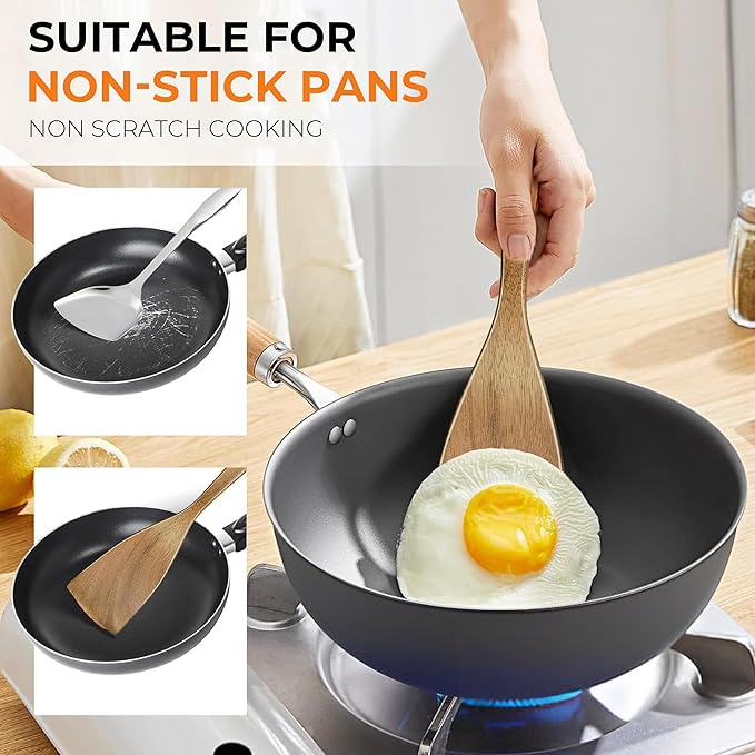 Natural Acacia Wood Spatula Set of 3, Nonstick Pan Safe Multipurpose Wooden Cooking Spatulas, Eco-Friendly Scratch-Proof Heat Resistant with Hanging Holes