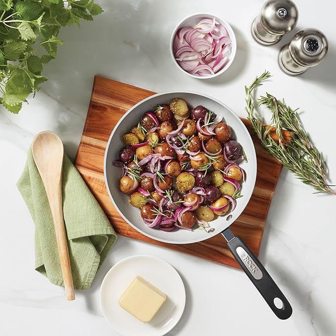 Starfrit The Rock Terra 20cm (8'') Ceramic Non-Stick Fry Pan - Thick Aluminium Base - PFAS Free - Easy to Clean - Grey