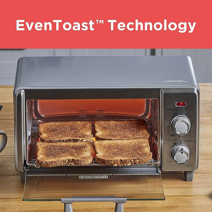 BLACK+DECKER Crisp 'N Bake Air Fry Countertop Convection Toaster Oven, Medium Capacity, 4-Slice, 5-in-1, Fits 9??Pizza, 30-Min Timer, Bake, Broil, Air Fry, Toast, Keep Warm, Stainless Steel