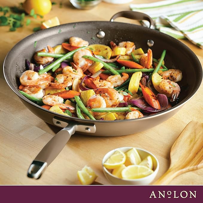 Anolon Advanced Home Hard Anodized Nonstick Frying Pan, 14.5 Inch ??Large Skillet with Helper Handle, 14 Inch Nonstick Frying Pan, Durable Cookware - Bronze