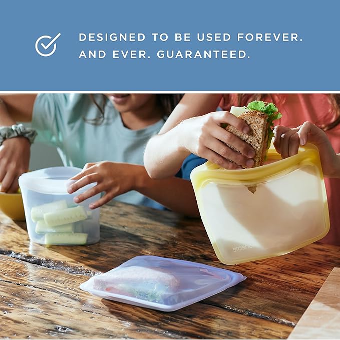 Stasher Premium Silicone Reusable Food Storage Bags, 4-Pack, Sea Spray, Multi-Use Food Storage Bags, Lunch Bag, Travel Containers, BPA Free, Leak-free, Dishwasher-Safe, Eco-friendly