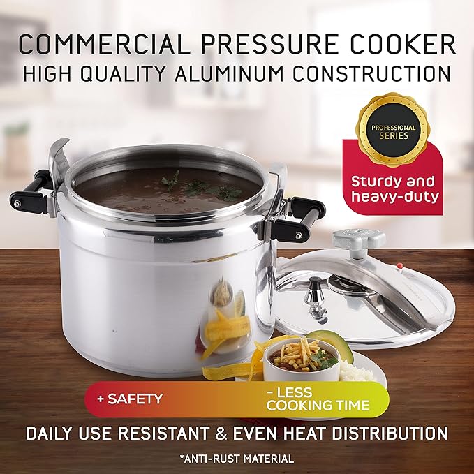 Universal (Large) 26-Quart Aluminum Pressure Cooker for Professional Use ??Commercial-Grade, 1 Safety Valve, Reinforced Handles, Easy-Open Lid, ??Ideal for Large Kitchens, and Restaurants