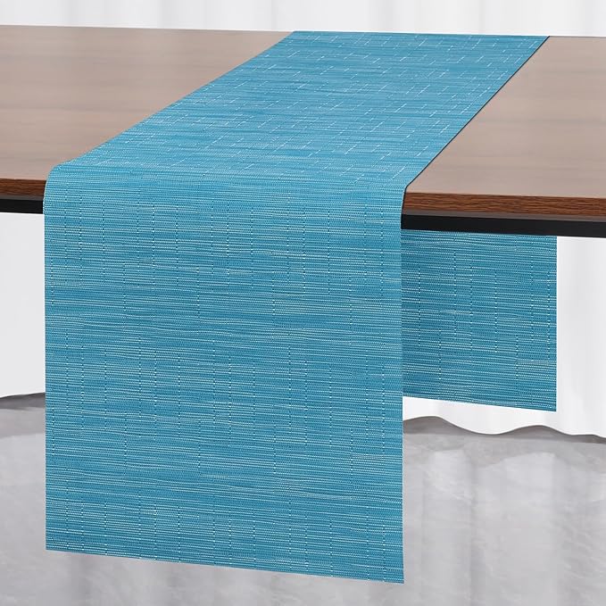 Myir JUN Table Runner, Vinyl Table Runner Indoor 72 Inch Long Arbitrarily Cropped Runner for Table Heatproof for Home Party (Blue, 15 x 72 inch)