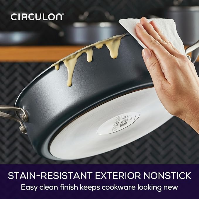 Circulon A1 Series with ScratchDefense Technology Nonstick Induction Saut챕 Pan with Helper Handle and Lid, 5 Quart, Graphite