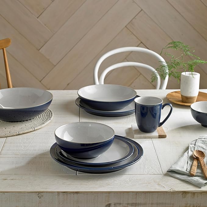 Denby - Elements Dark Blue Medium Plates Set of 4 - Contemporary Design - Ceramic Stoneware Tableware - Dishwasher & Microwave Safe - 8.6in Scratch Resistant Everyday Lunch, Salad Plates
