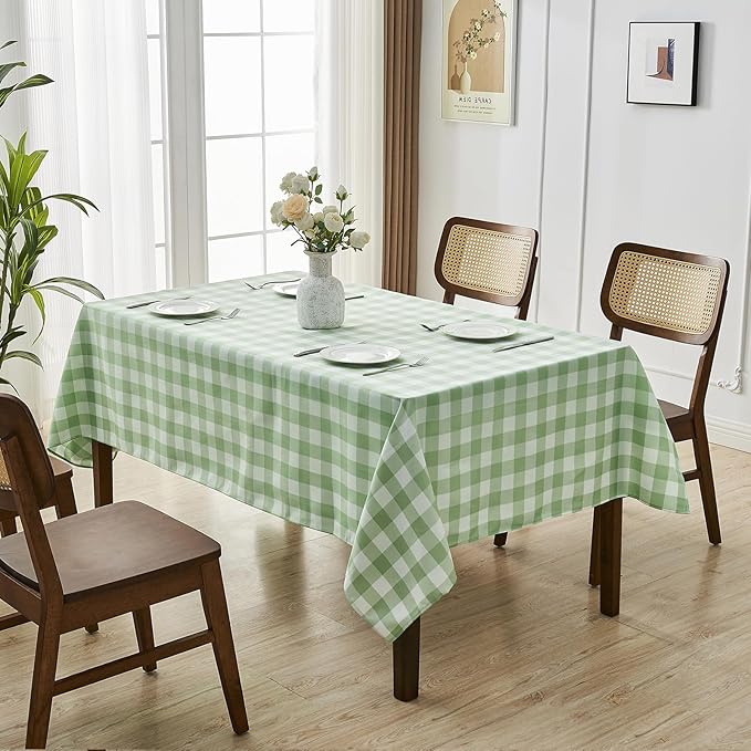 BALCONY & FALCON Gingham Table Cloth Rectangle ??Machine Washable Wrinkle-Free Buffalo Checkered Tablecloth for 6ft 8ft Tables, Outdoor Picnic, Party, Kitchen Dining Decor (Green White, 57x118 Inch)