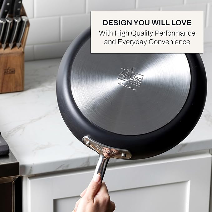 All-Clad HA1 Hard Anodized Nonstick Fry Pan Set ??3-Piece Cookware, 8", 10", 12" Skillets with Lid, Induction Compatible, Oven Safe to 500째F, Lid Safe to 350째F, Black