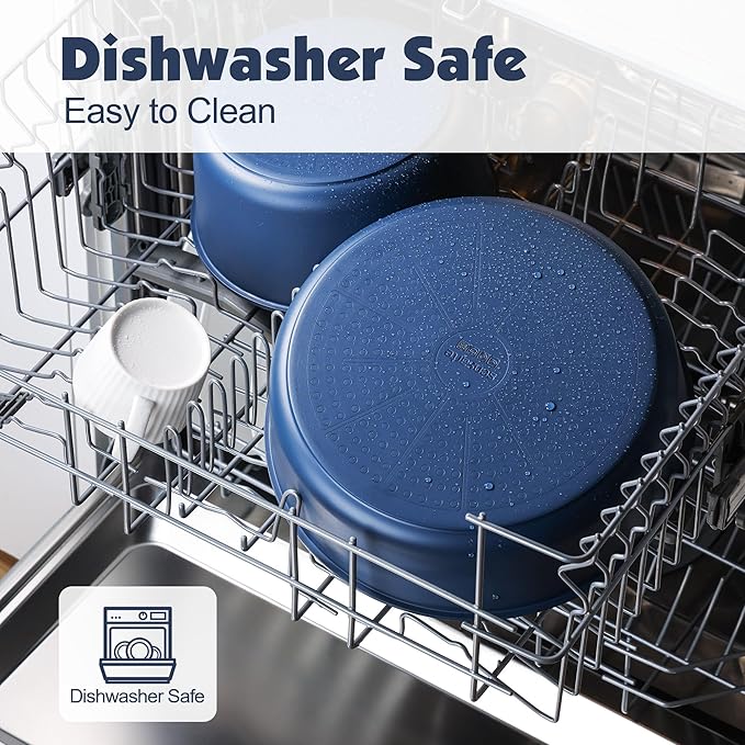 SENSARTE 17 Piece Ceramic Pots and Pans Set, Nonstick Detachable Handle Cookware, Induction Kitchen Cookware Set with Removable Handle, Dishwasher 竊?Oven Safe (Navy)