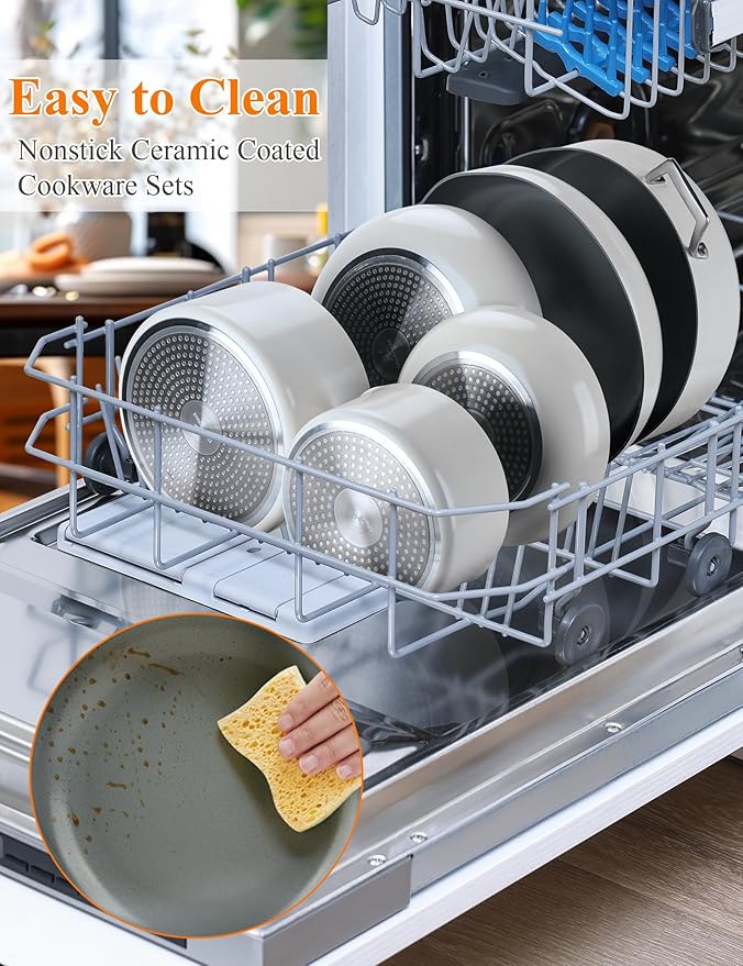 ChefRobot Nonstick Ceramic Cookware Set Healthy Pots And Pans Set Induction Kitchen Cookware sets Non Toxic Pots And Pan Set,PFOA 竊?PTFE Free (12 Pcs-Cookware Sets)