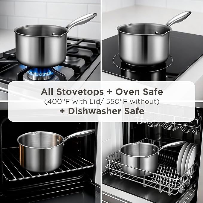 Tri-Ply Stainless Steel Sauce Pan with Steamer Basket & Straining Glass Lid??2-in-1 Multi-Function Pot for Steaming, Boiling & Simmering ??Healthy, Durable, Rust-Resistant, Professional-Grade Cookware