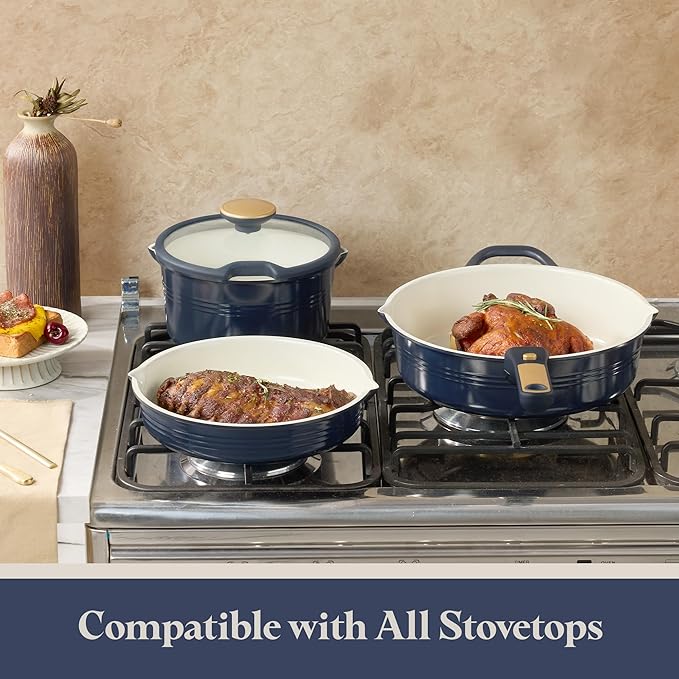 CAROTE 22Pcs Titanium Cookware Set, Pots and Pans Set Non Stick, Kitchen Cooking Set with Detachable Handle, Non Toxic Induction Cookware, Dishwasher/Oven Safe竊똁lue