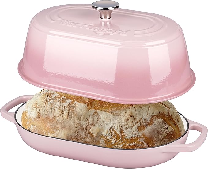 Enameled Cast Iron Dutch Oven Pot with Dome Lid, Oval Bread Oven for Homemade Sourdough Bread Baking, Oven Safe up to 500째F, 6 Quart, Pink