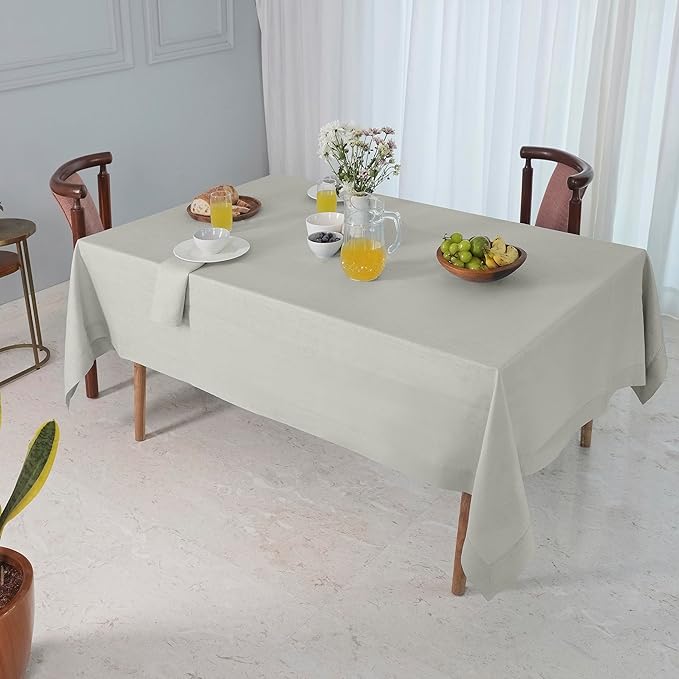 D'Moksha Homes Silver Grey Linen Tablecloth 60 x 84 Inch - 100% Pure Linen Table Cloth for Rectangle Tables - Machine Washable Cloth Tablecloth for Spring, Easter
