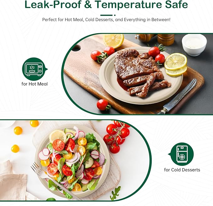 ?윮?윭 ?뿙?뿻?뿰?뿵, ?윮?윯?윺-?뿣?뿮?뿰?뿸 Compostable Paper Plates, Heavy-Duty Biodegradable Disposable Dish Made from Bagasse, Perfeck for Snacks, Desserts, Party, Wedding and More (Nature)