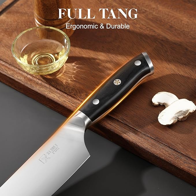 9 Pieces Knife Set with Block, Hand Forged High Carbon Steel Sharp Blade Cooking Knives Set with Holder for Kitchen, Block Chef Knife Set Professional, Best Gifts for Men Women