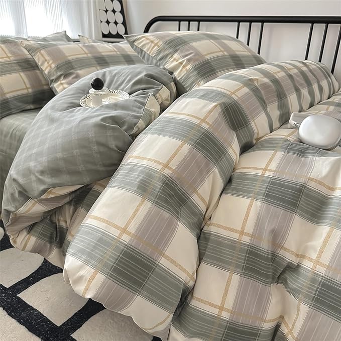Plaid King Comforter Set Geometric Plaid Grid Comforter Set Fluffy Microfiber Bedding Comforter Farmhouse Checkered Comforter Set for All Season 3 Piece Plaid Bedding Comforter Set King Size Bed Set