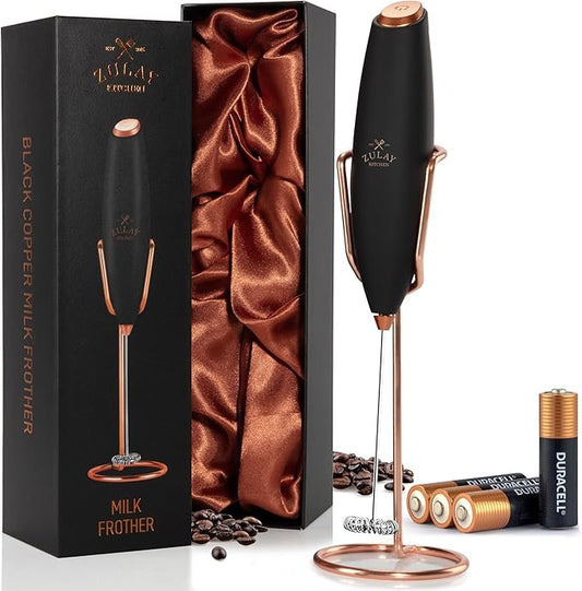 Zulay Kitchen Executive Series Luxury Gift Milk Frother with 4 Duracell Batteries ??Handheld Electric Foam Maker for Coffee, Lattes & Hot Chocolate ??Deluxe Finish, Ultimate Gift for Coffee Lovers