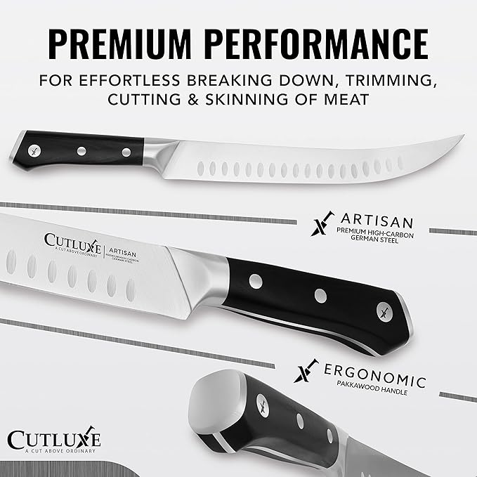 Cutluxe Butcher Knife ??10??Cimeter Breaking Knife, Razor Sharp Forged High Carbon German Steel, Full Tang Meat Carving Knife, Ergonomic Handle Design, Grilling Gifts for Men ??Artisan Series