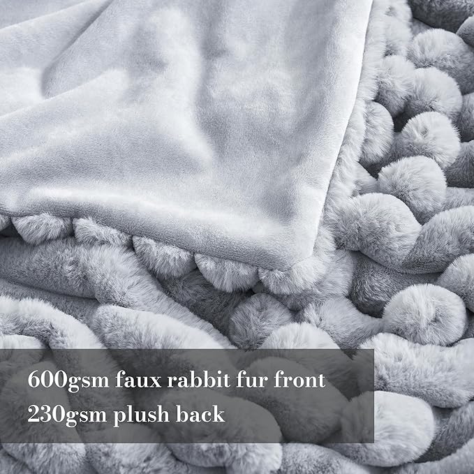 Am챕lie Home Faux Fur Throw Blanket for Couch, Cozy Fuzzy Fluffy Fur Luxurious Soft Striped Plush Gift Blankets for Family Sofa Chair, 60"x80", Light Grey