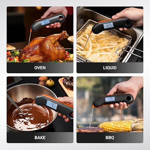 ThermoMaven Professional Meat Thermometer, Instant Read in 0.5 Sec, NIST Certified Accuracy 짹0.5째F, IP67 Waterproof, Ambidextrous Backlight, Auto-Rotating Display, for BBQ/Grill/Cooking, Black&Orange