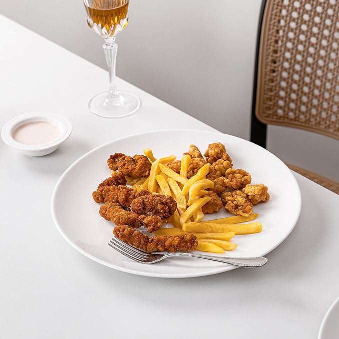 White Dinner Plates Set of 4, Extra Large 12 Inch Dinner Plates, Oversized Ceramic Plates for Main Dishes, Microwave and Dishwasher Safe, 30.7Cm