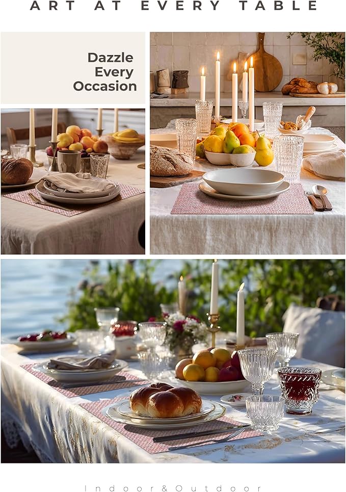 Leetaltree Luxury Pink Iridescent Placemats Set of 4 - Waterproof Washable for Wedding, Anniversary, Festive and Daily Use - Sparkling Table Mats Table Decor - Hand-Cut
