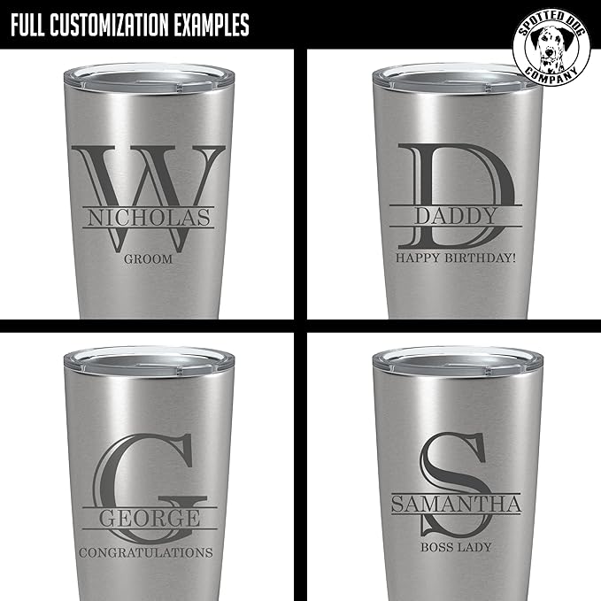 Personalized 20oz (17 Colors) Insulated Stainless Steel Tumbler Cup with Lid, Custom Etched, Customized Engraved Father?셲 Day Gift Idea for Women Men Her Him, Halpert Monogram Initial Name (Stainless)