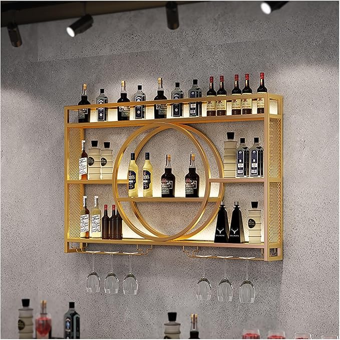 Wine Rack Wall Mounted,Wine Glass Rack,Bar Unit Floating Shelves,Bar Bottle Display Shelf Wine Cups Hanging Holder,Modern Bar Shelves For Liquor Bottles,Wall Wine Racks,For Kitchen Living Room ( Size