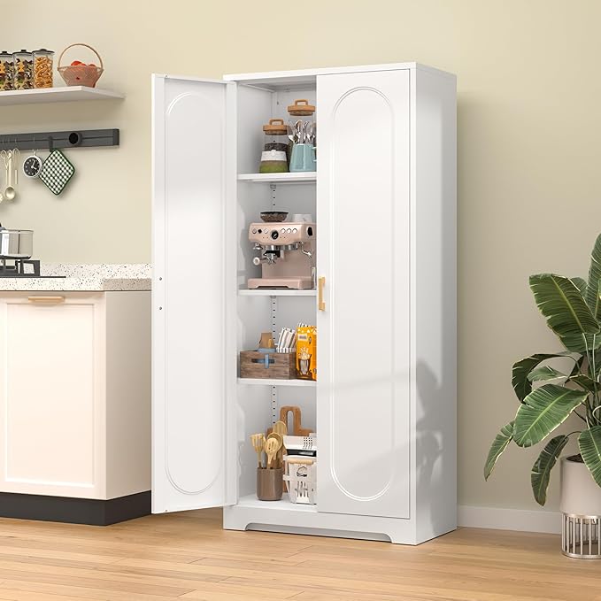 60" Tall Kitchen Pantry Storage Cabinet,Black Freestanding Cupboard Cabinet with 2 Doors and 3 Adjustable Shelves for Diningroom,Bathroom,Laundry,Living Room