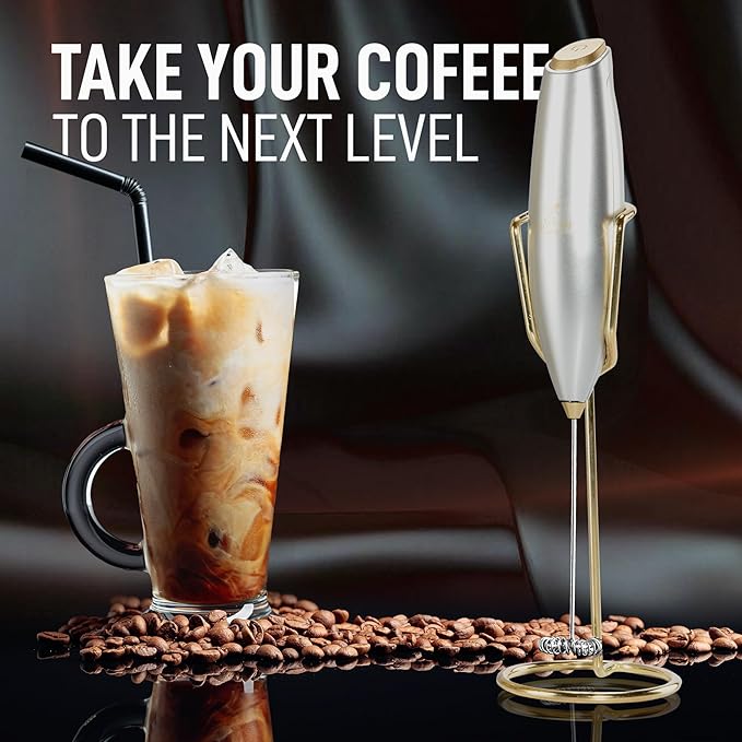 Zulay Kitchen Executive Series Luxury Gift Milk Frother with 4 Duracell Batteries ??Handheld Electric Foam Maker for Coffee, Lattes & Hot Chocolate ??Deluxe Finish, Ultimate Gift for Coffee Lovers